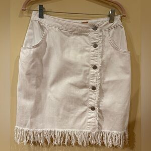 Anthropologie Pilcro and the Letterpress Button-Front White Skirt with fringe